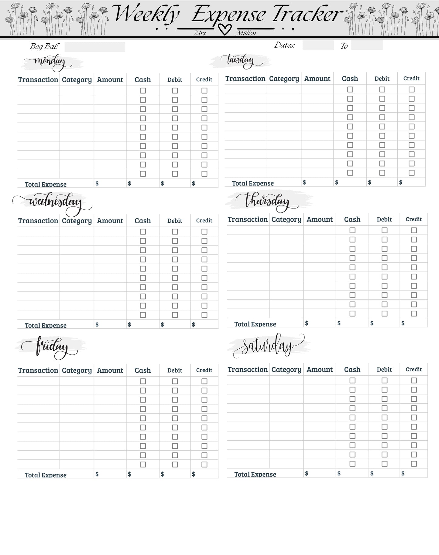 Budget by paycheck Printout