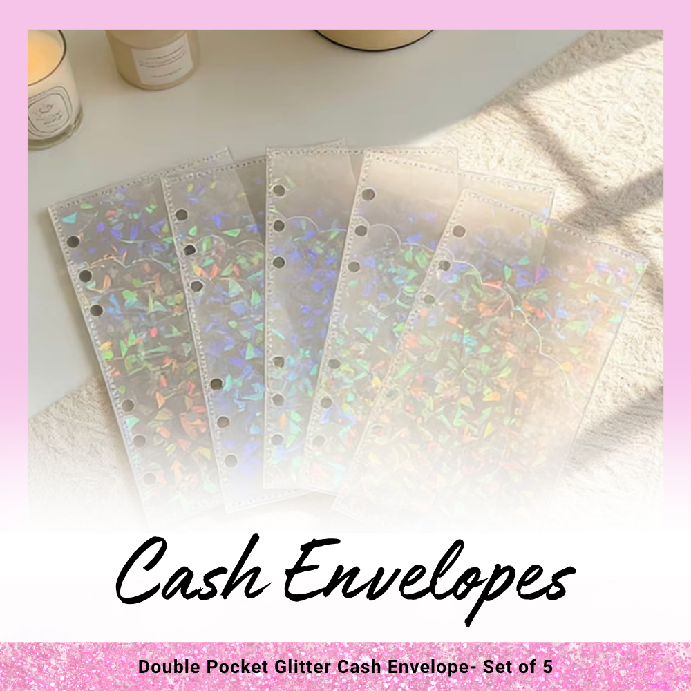 Double Pocket Glitter Cash Envelope - Set Of 5