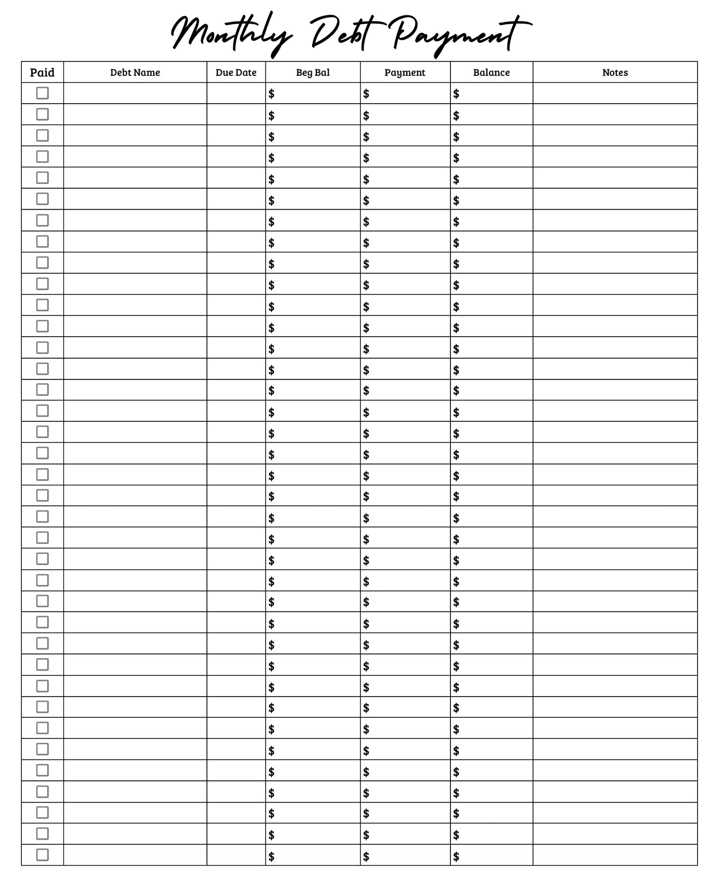 Budget by paycheck Printout