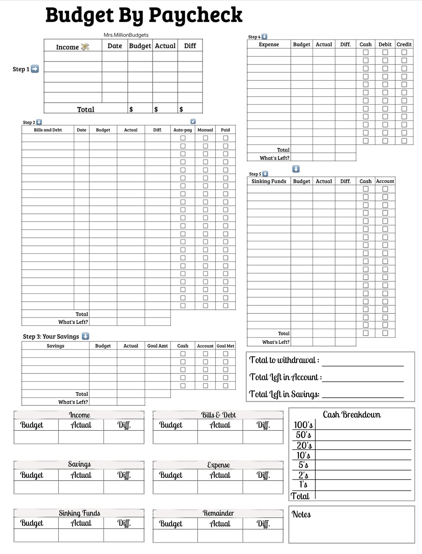 Budget by paycheck Printout