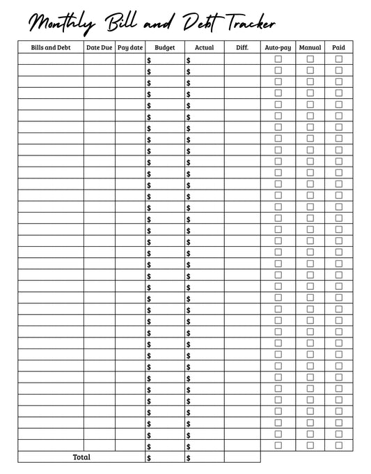 Budget by paycheck Printout