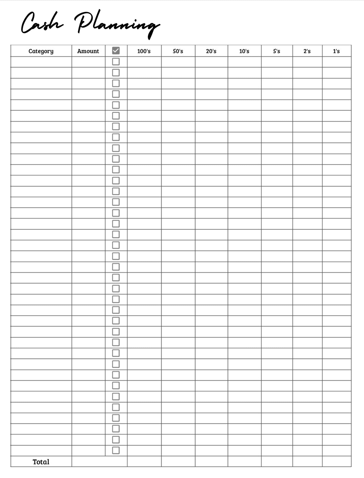 Budget by paycheck Printout