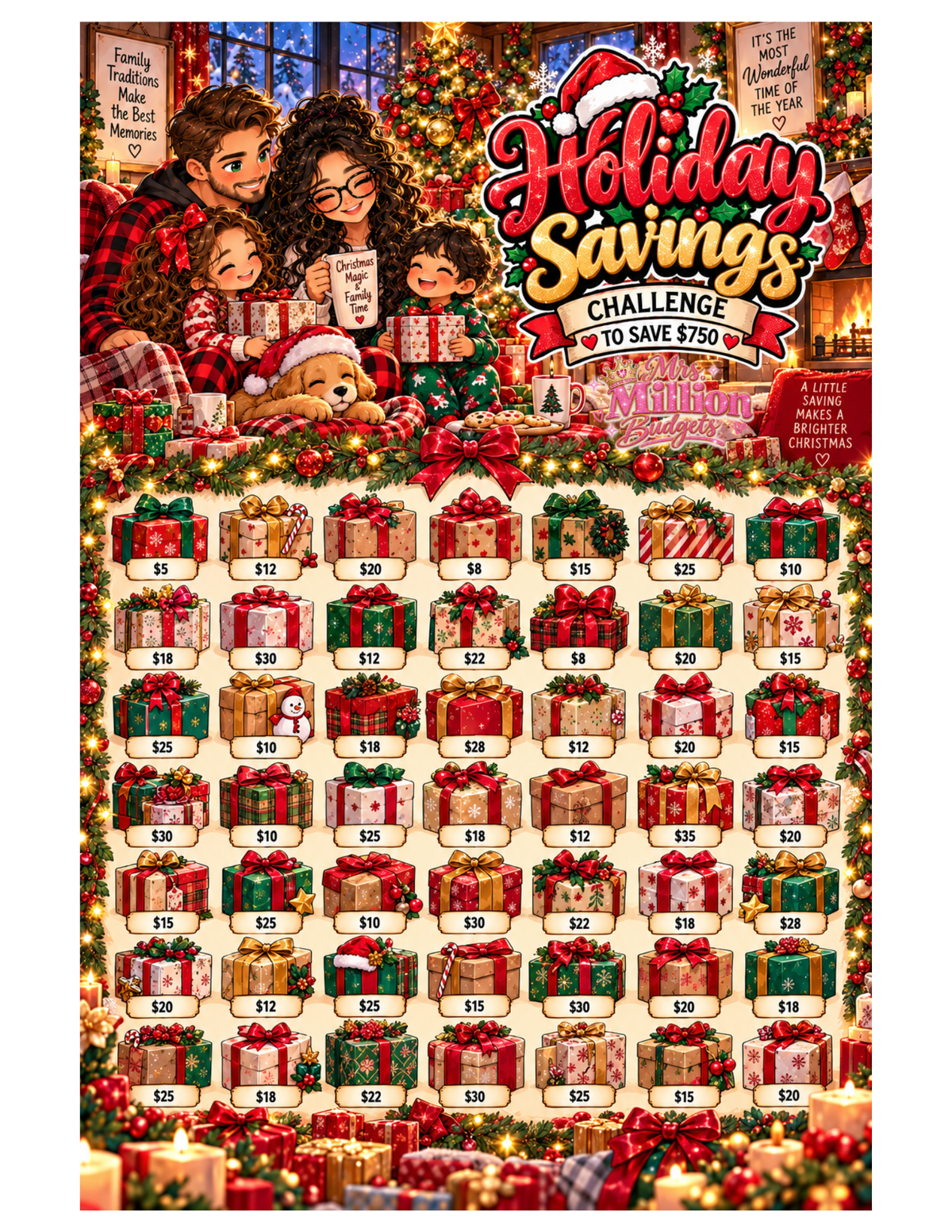 Family Holiday Savings Challenge – Savings Tracker | Digital Printable