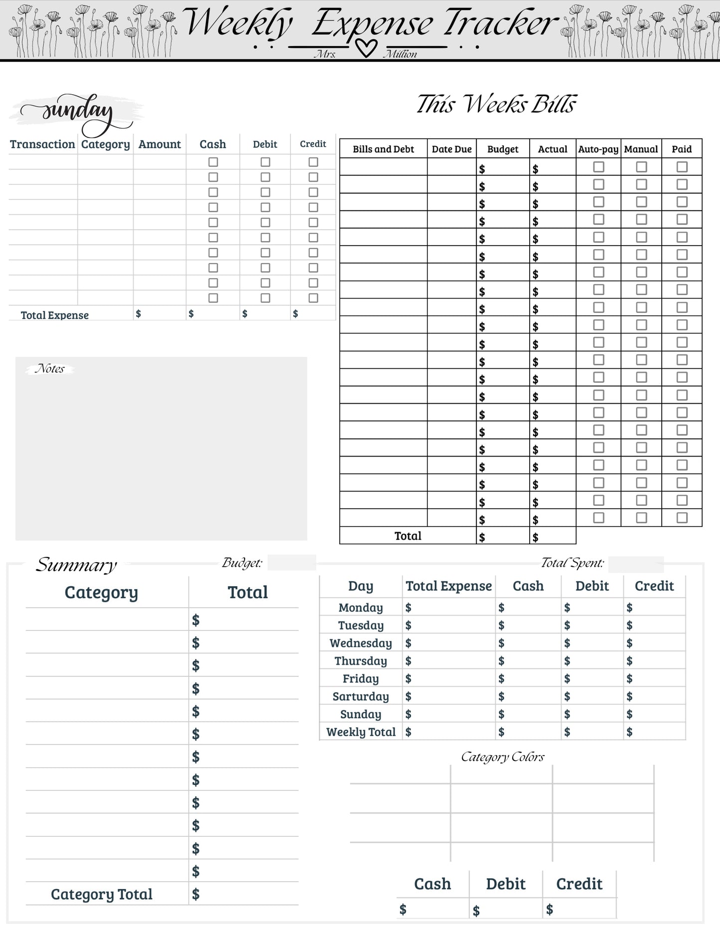 Budget by paycheck Printout