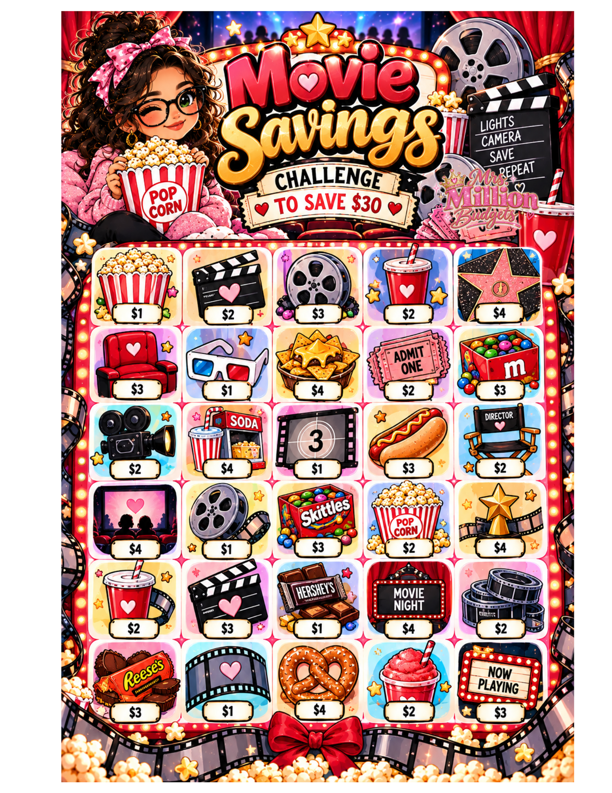 Movie Savings Challenge Printable | Digital Download