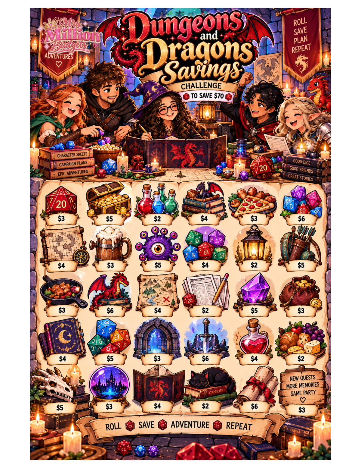 Dungeons and Dragons Savings Challenge Printable | Digital Download