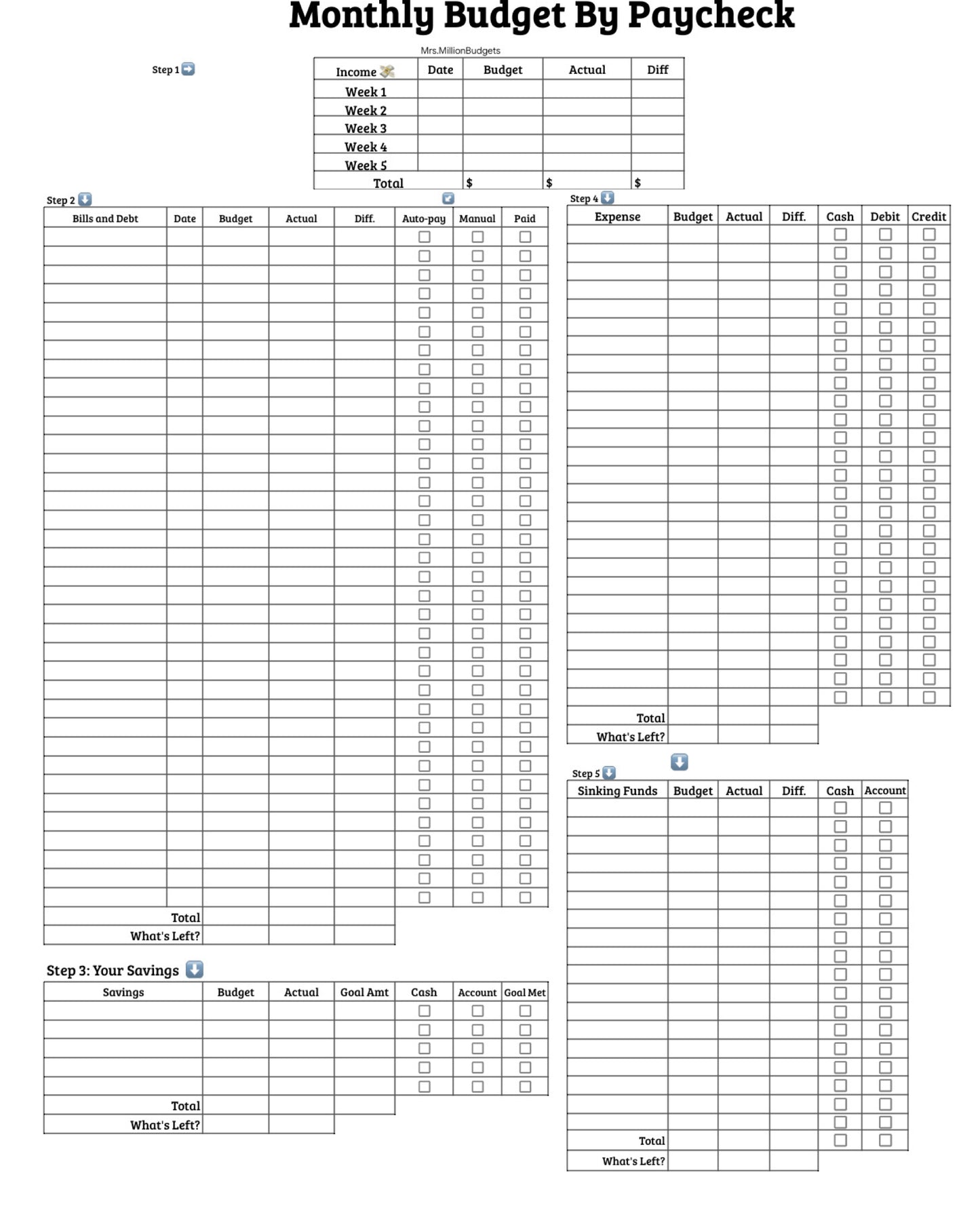 Budget by paycheck Printout